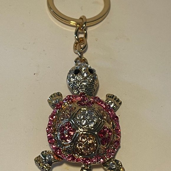 Pink Rhinestone Turtle Key Ring NEW - Picture 3 of 3